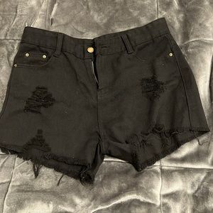 Black jeans high waisted shorts for women